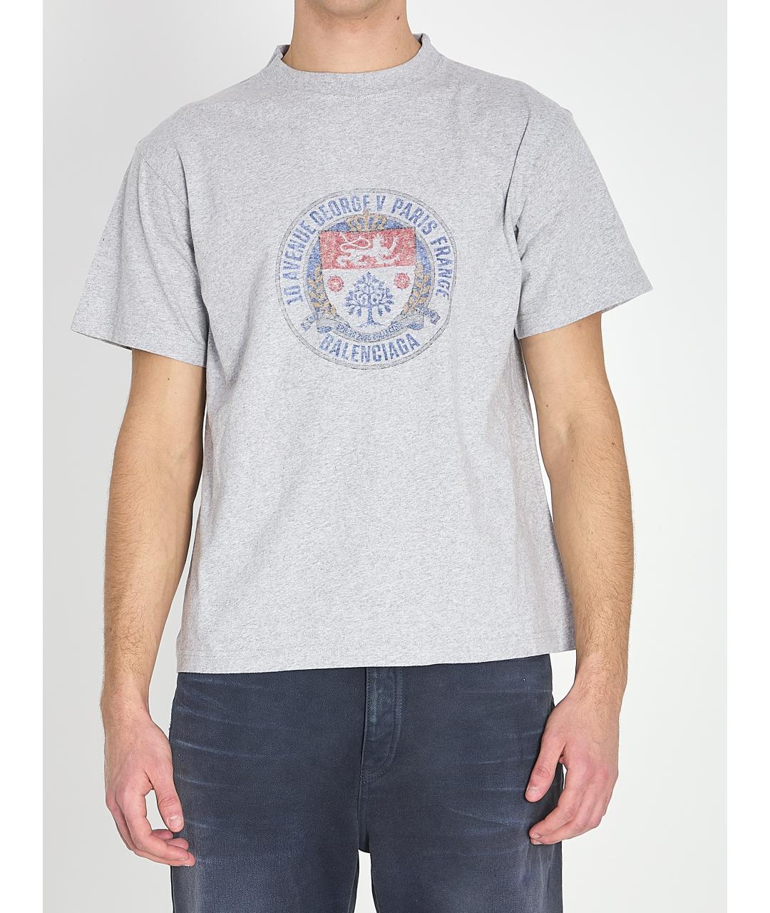 BALENCIAGA Серая хлопковая футболка, фото 2