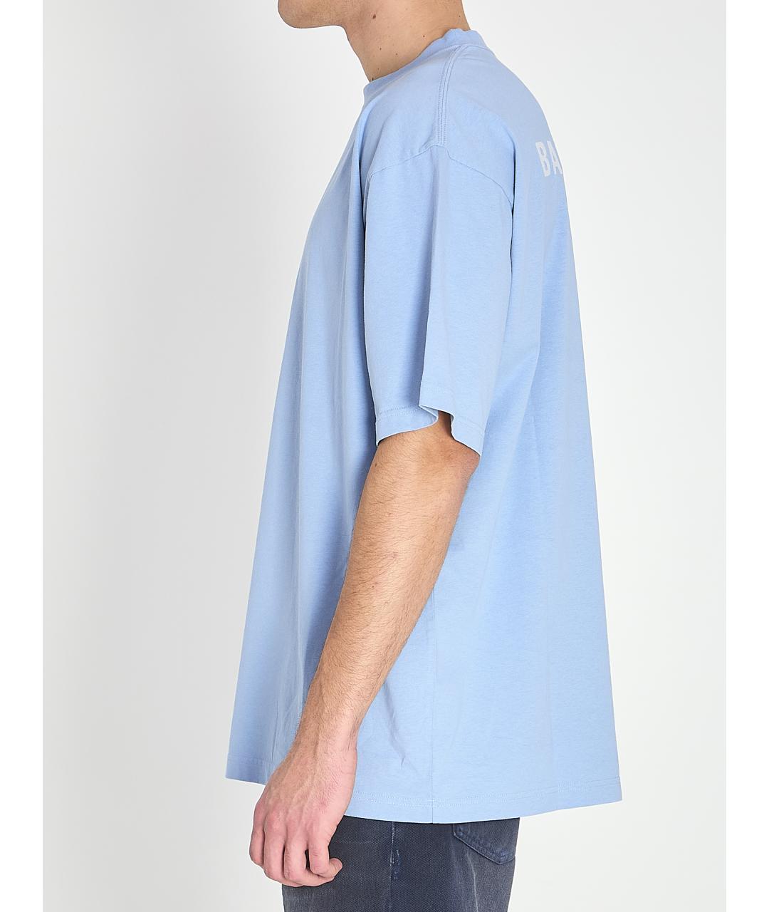 BALENCIAGA Голубая хлопковая футболка, фото 4