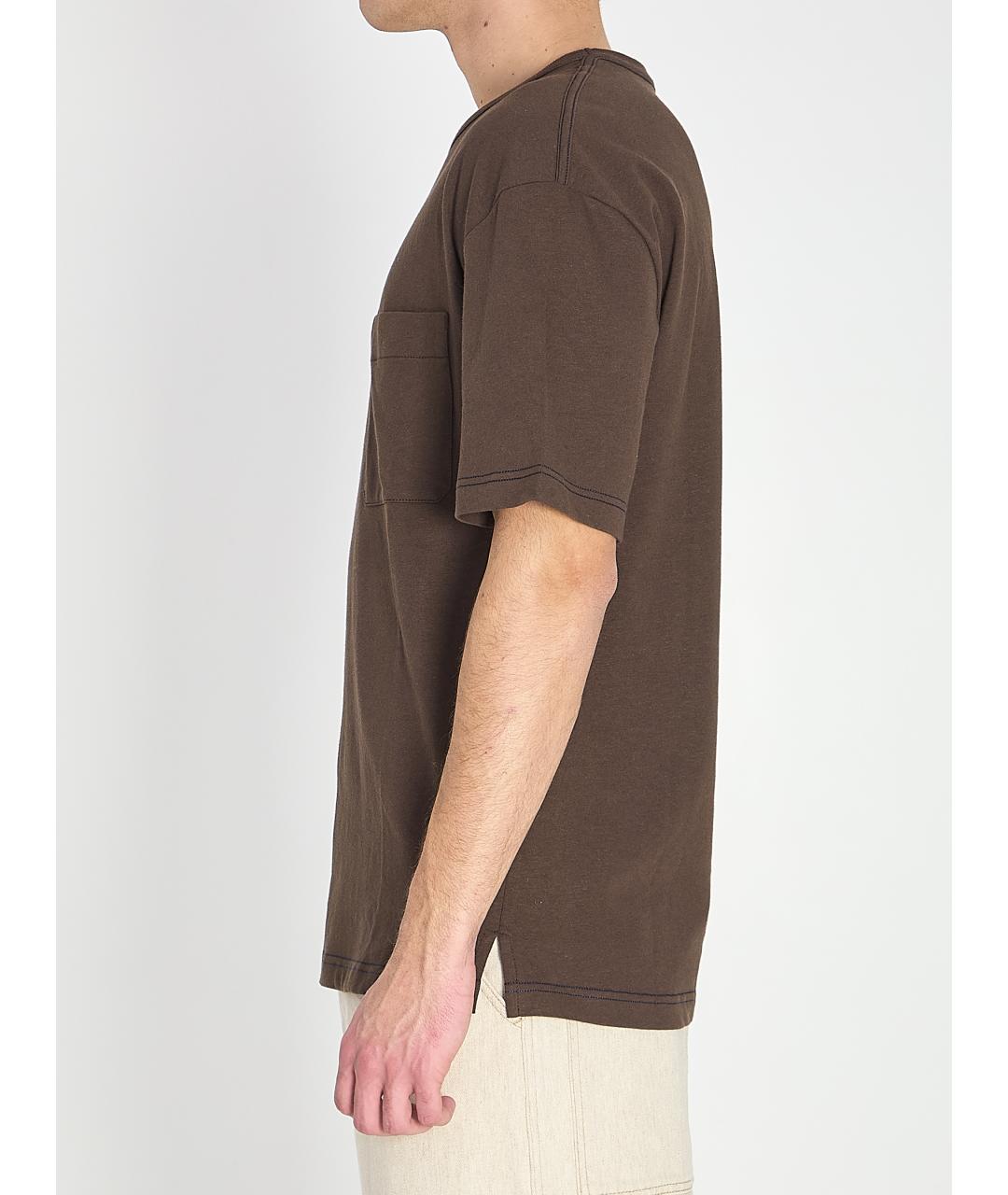 LEMAIRE Коричневая хлопковая футболка, фото 4
