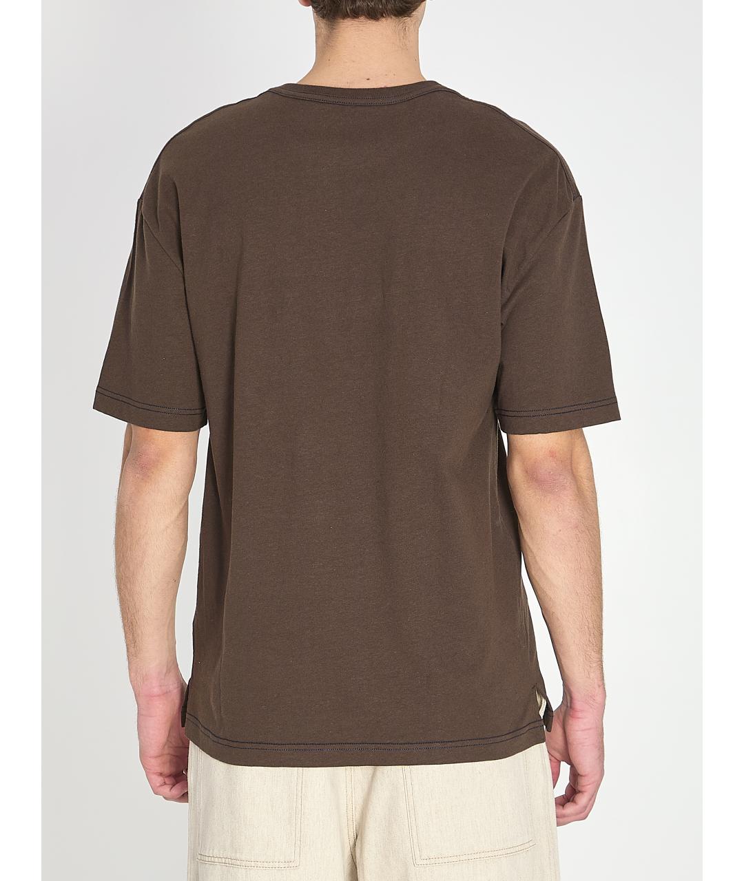 LEMAIRE Коричневая хлопковая футболка, фото 5