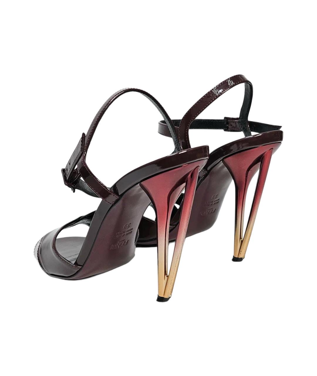 FENDI Бордовые босоножки из лакированной кожи, фото 5