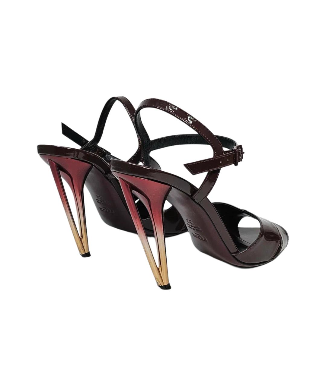 FENDI Бордовые босоножки из лакированной кожи, фото 6