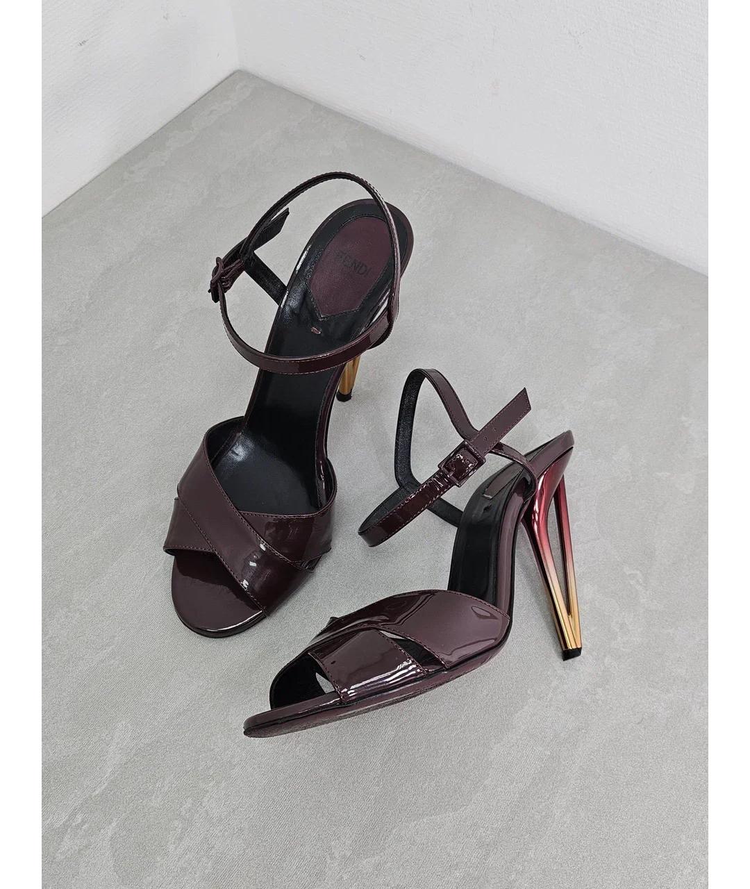 FENDI Бордовые босоножки из лакированной кожи, фото 8