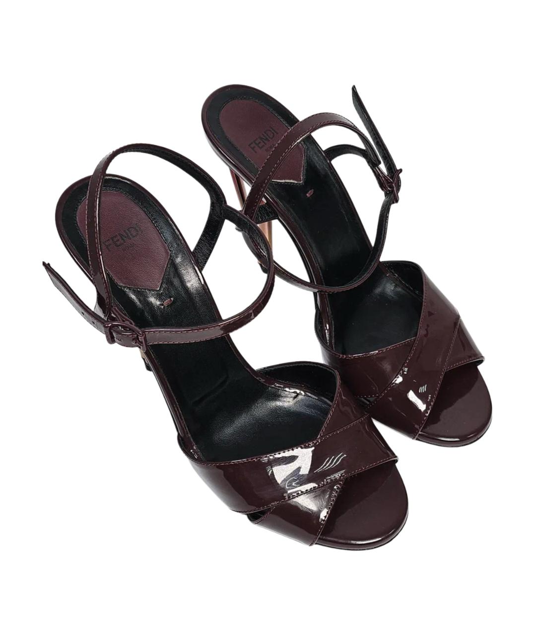 FENDI Бордовые босоножки из лакированной кожи, фото 3