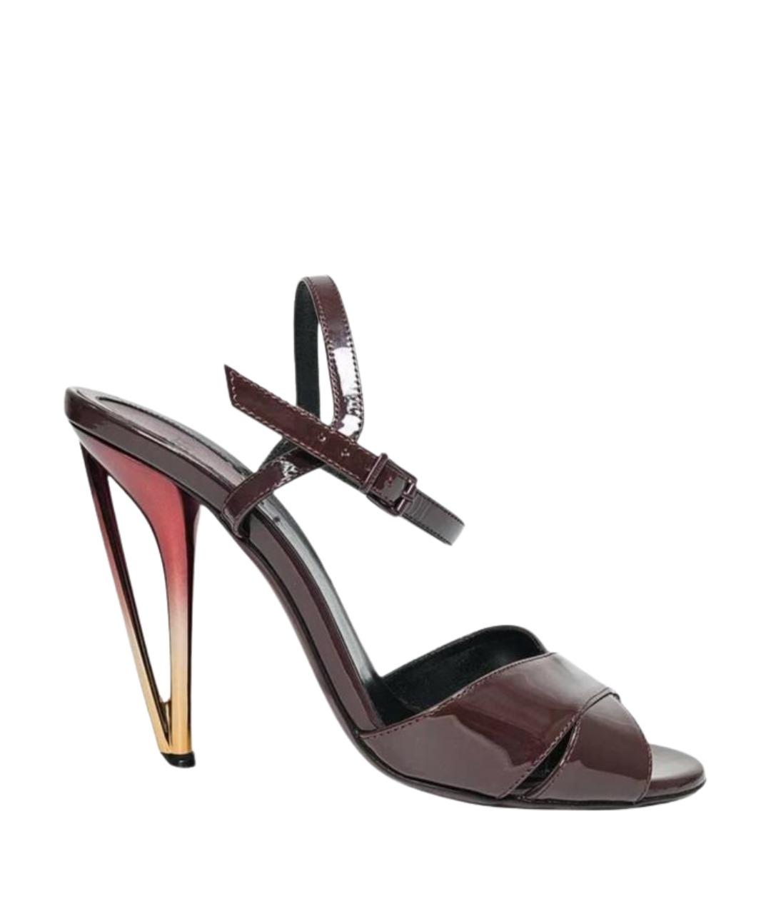 FENDI Бордовые босоножки из лакированной кожи, фото 1