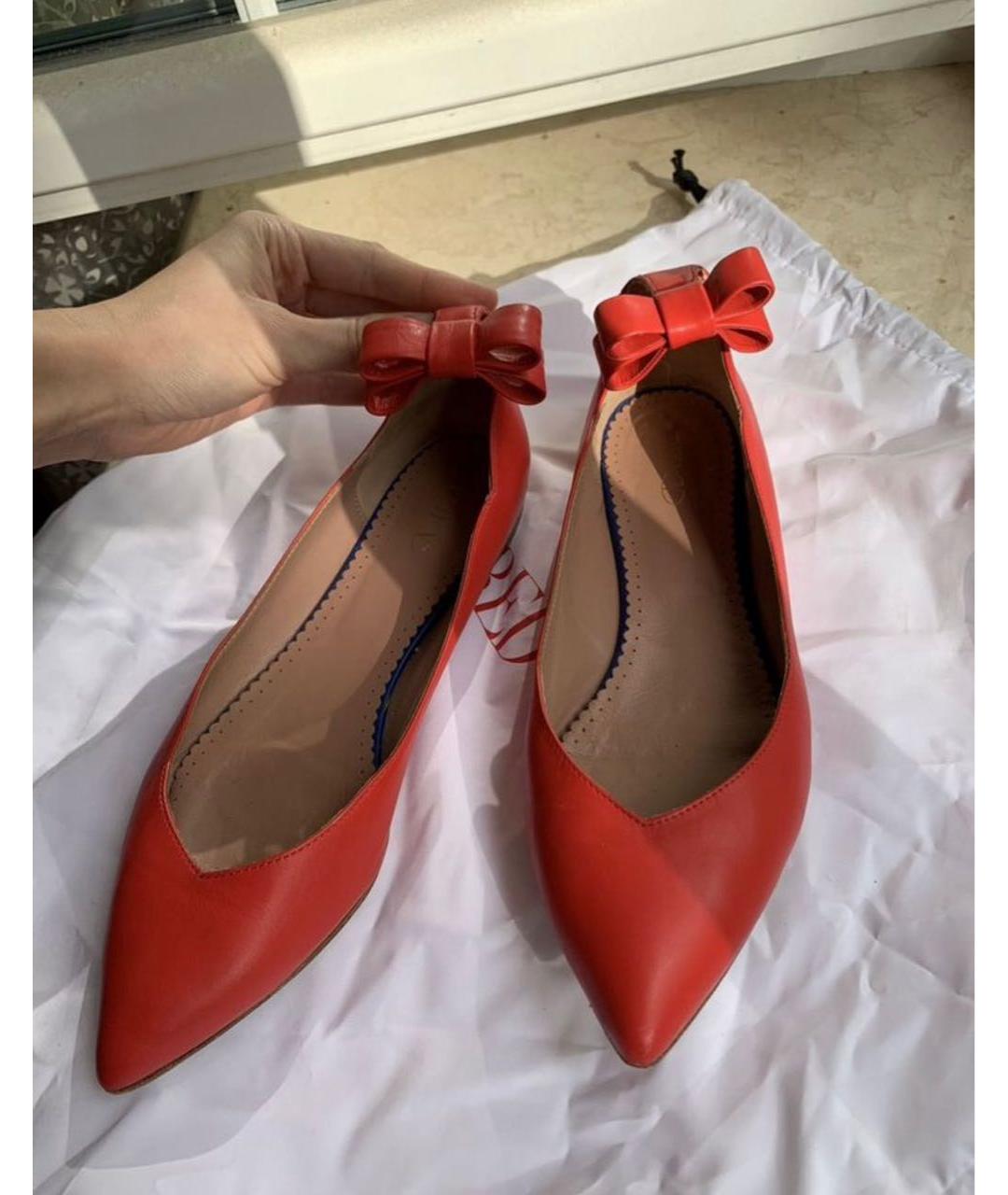 RED VALENTINO Красные кожаные балетки, фото 4