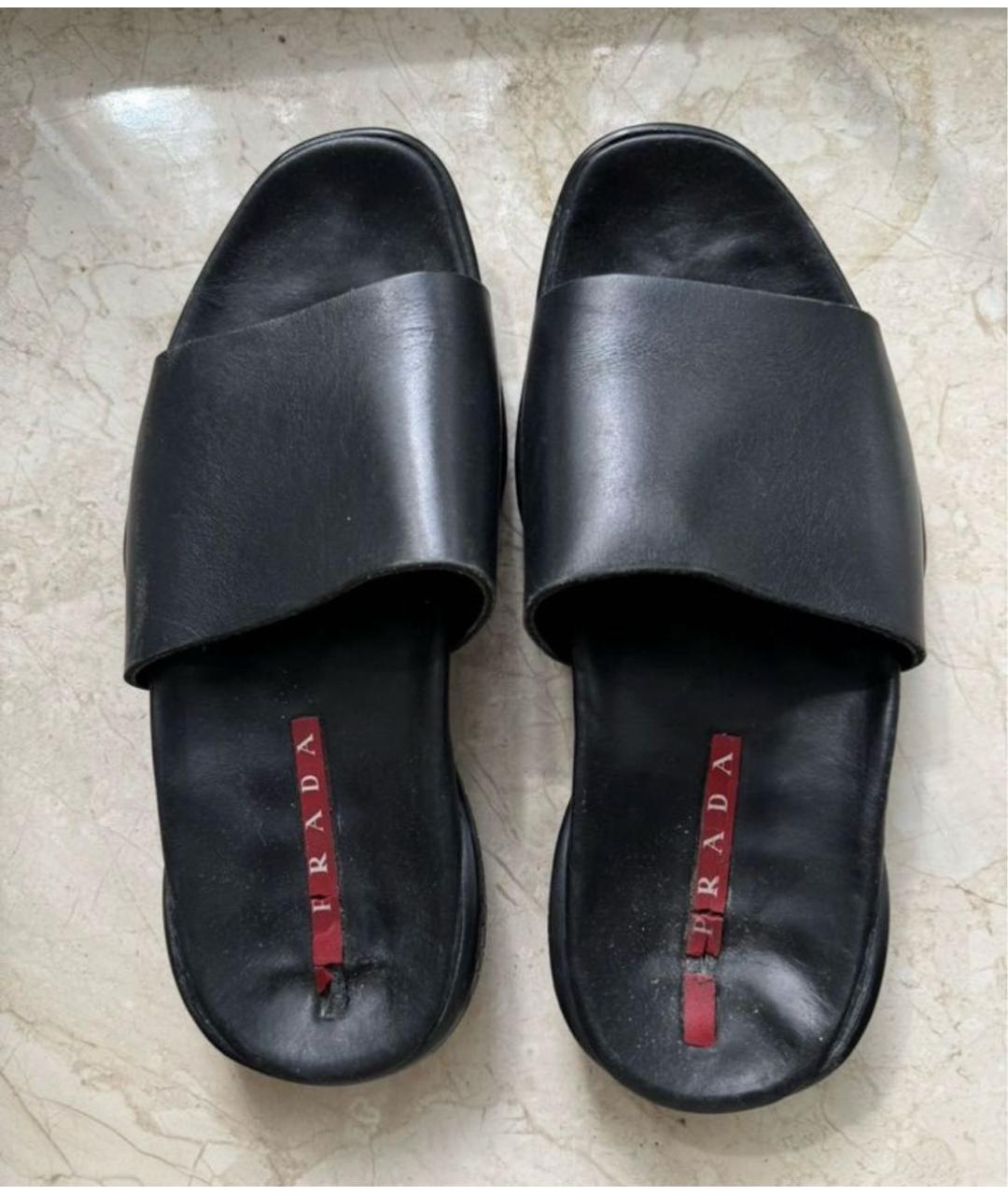 PRADA Черные кожаные шлепанцы, фото 2