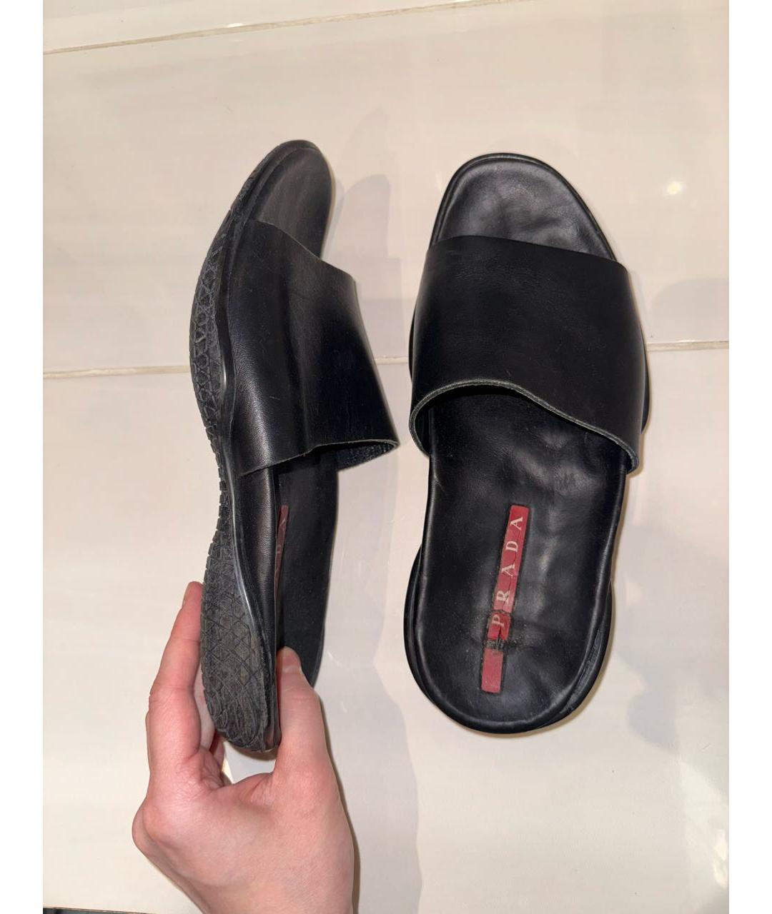 PRADA Черные кожаные шлепанцы, фото 4