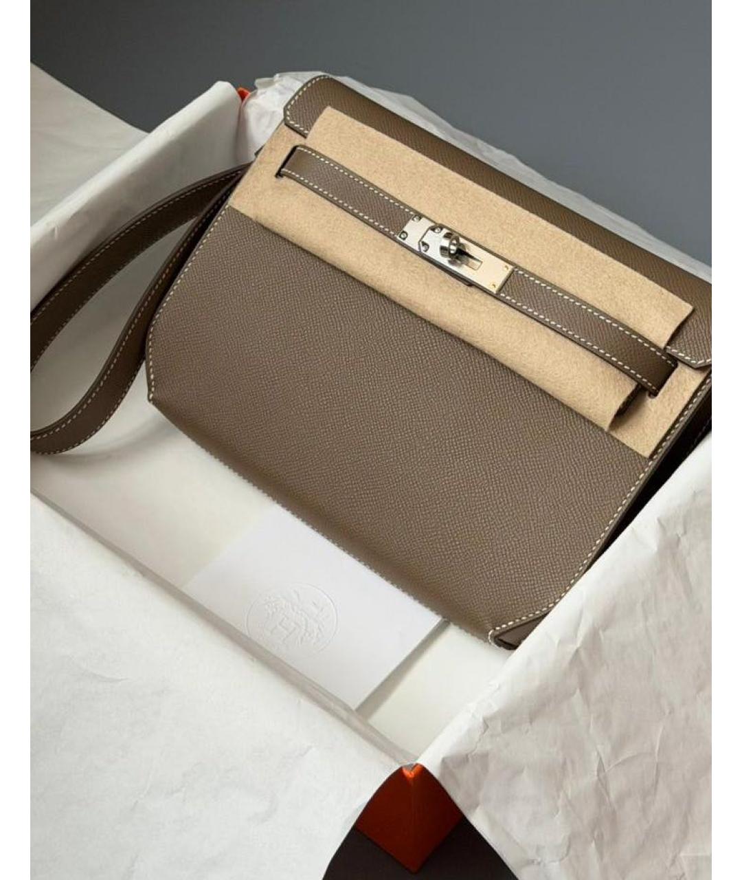 HERMES Хаки кожаная барсетка, фото 3