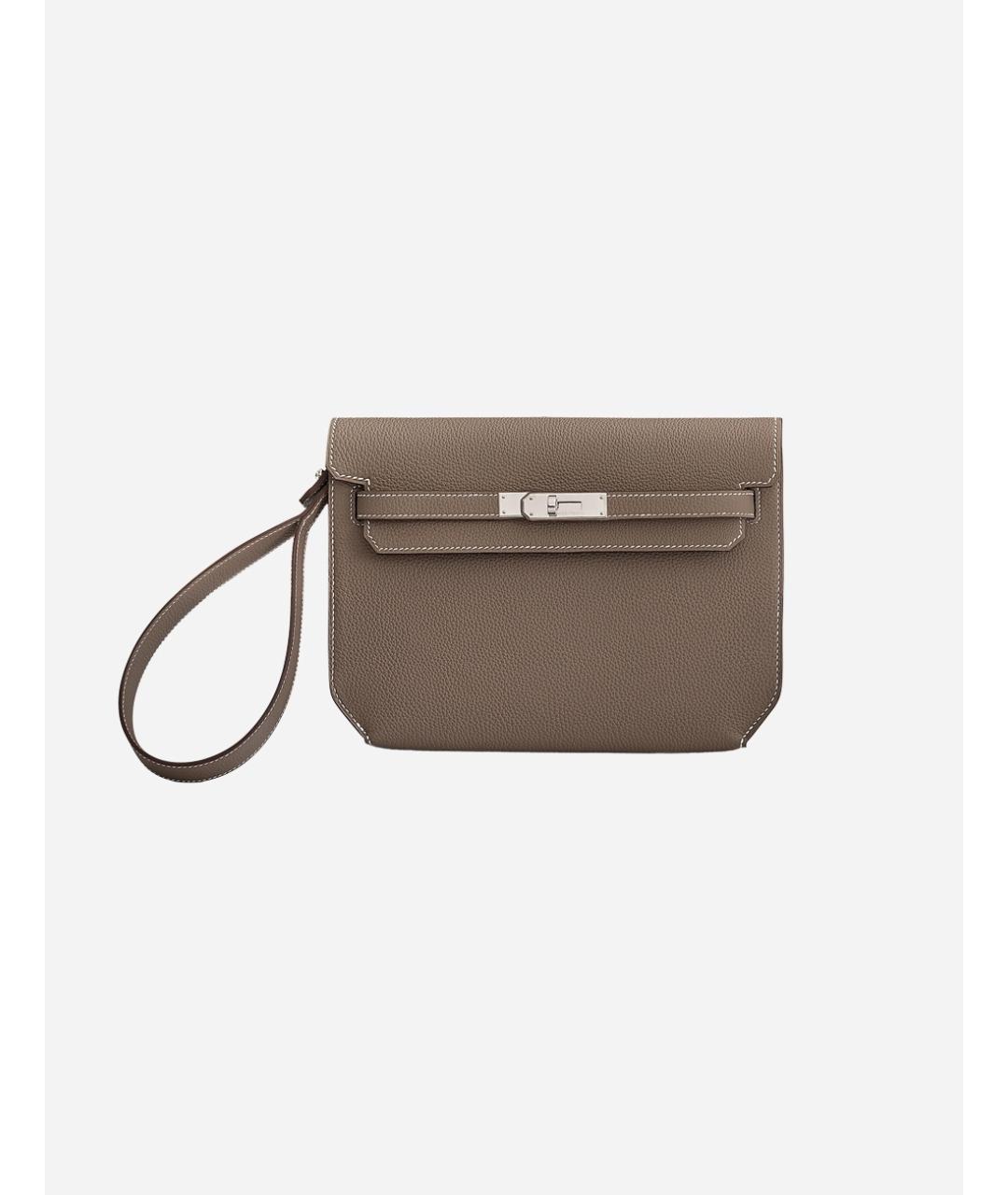 HERMES Хаки кожаная барсетка, фото 4