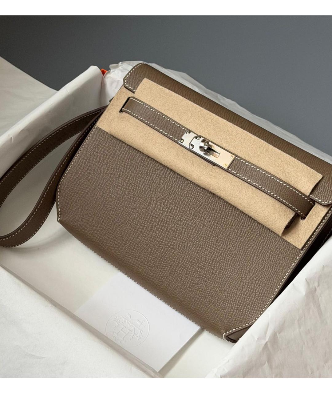 HERMES Хаки кожаная барсетка, фото 2