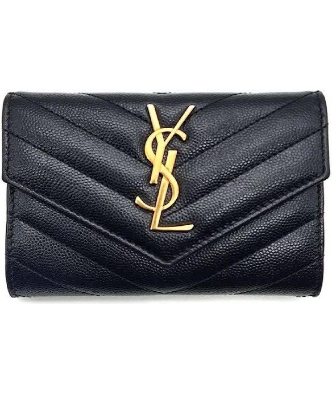 SAINT LAURENT Черный кожаный кошелек, фото 3