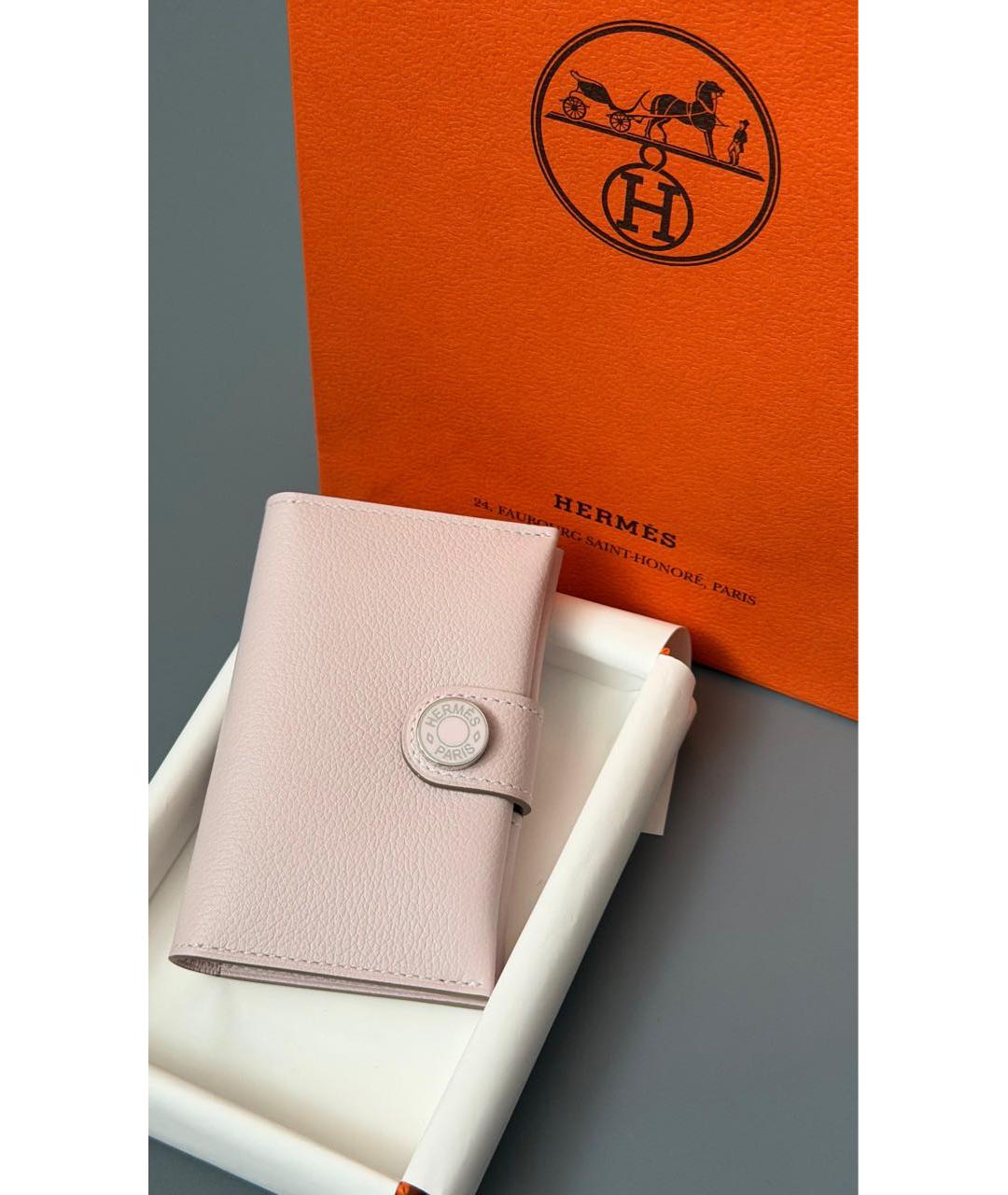 HERMES Розовый кожаный кардхолдер, фото 2
