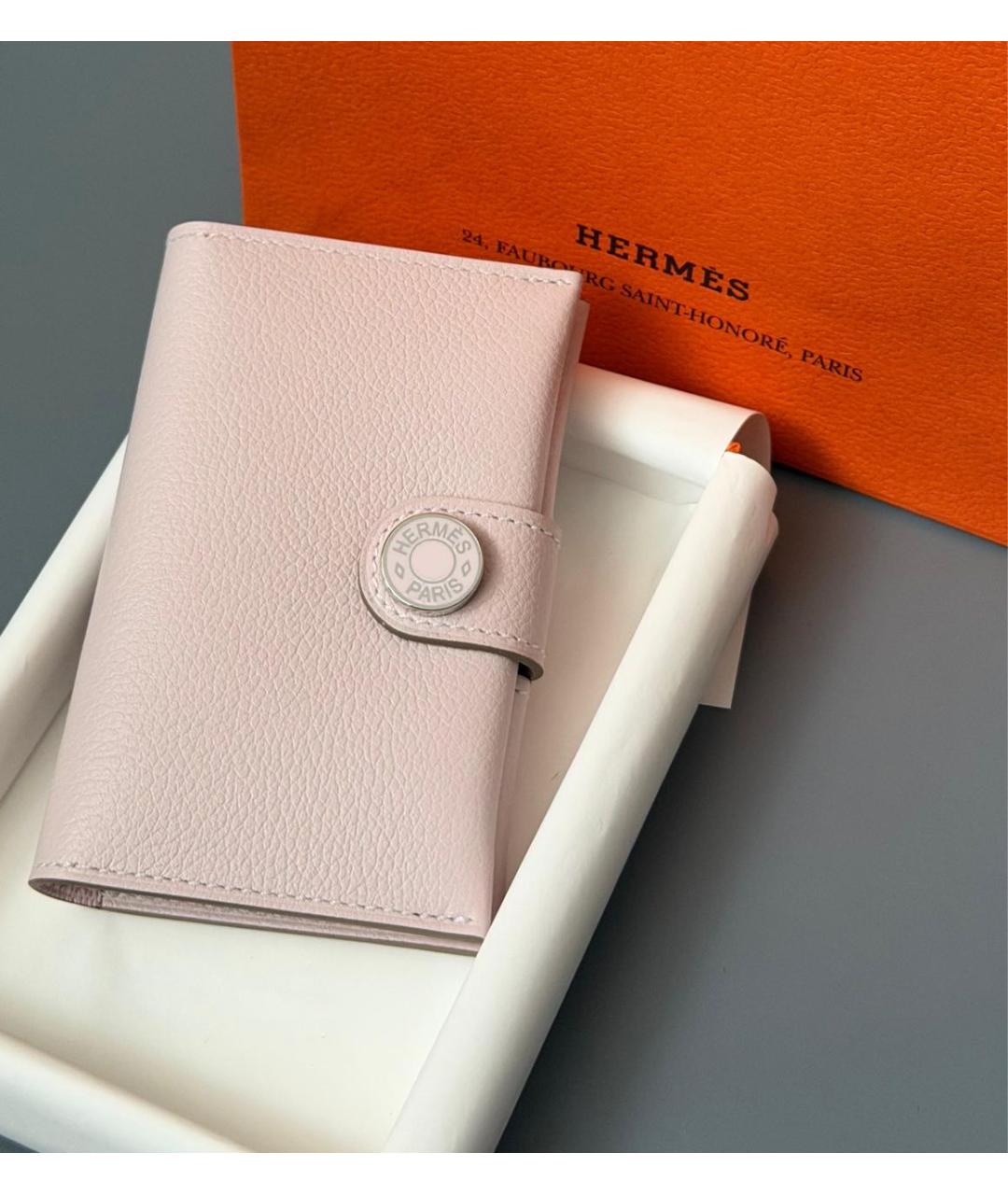 HERMES Розовый кожаный кардхолдер, фото 3