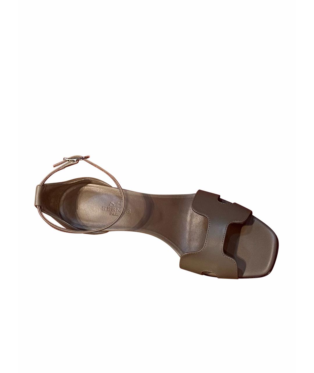 HERMES Бежевые кожаные босоножки, фото 1