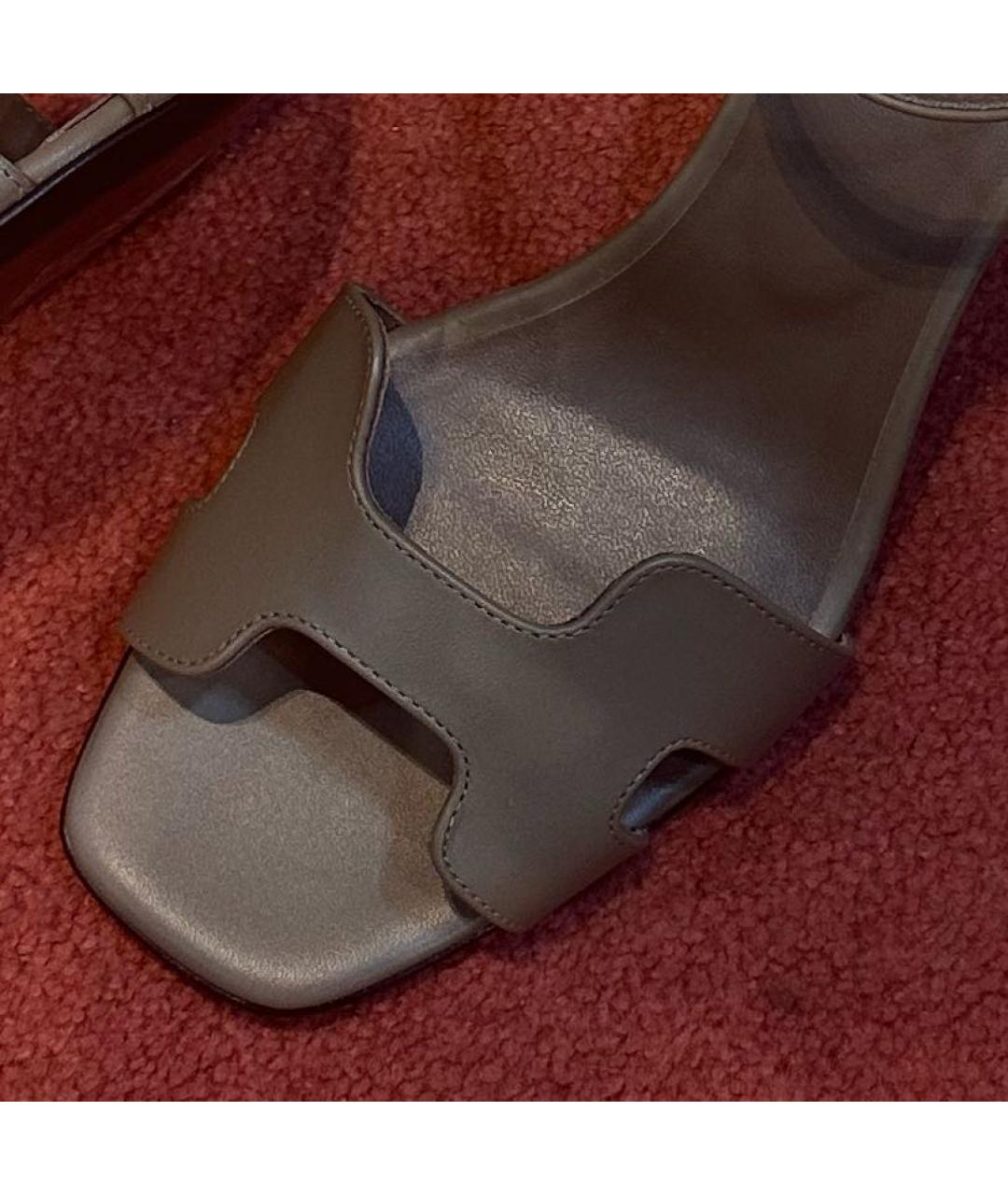 HERMES Бежевые кожаные босоножки, фото 3