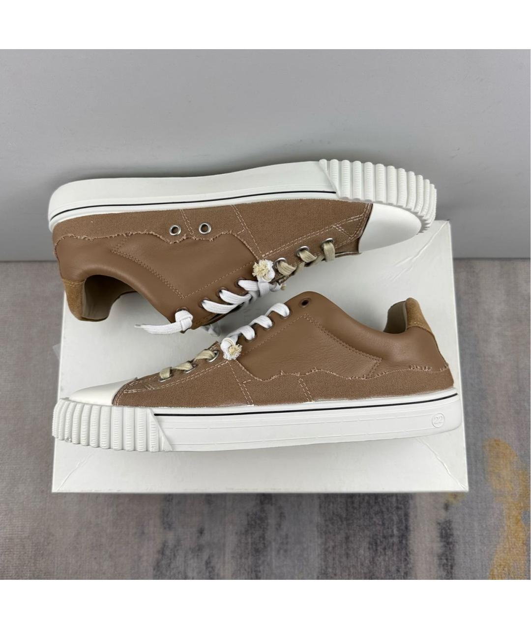 MAISON MARGIELA Коричневые кожаные низкие кроссовки / кеды, фото 7