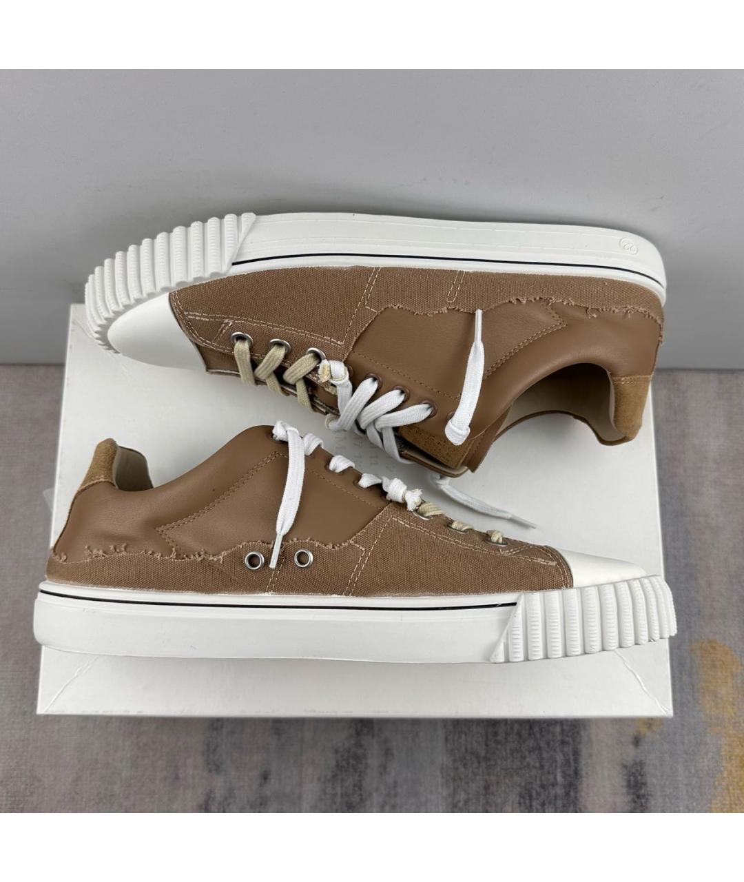 MAISON MARGIELA Коричневые кожаные низкие кроссовки / кеды, фото 4