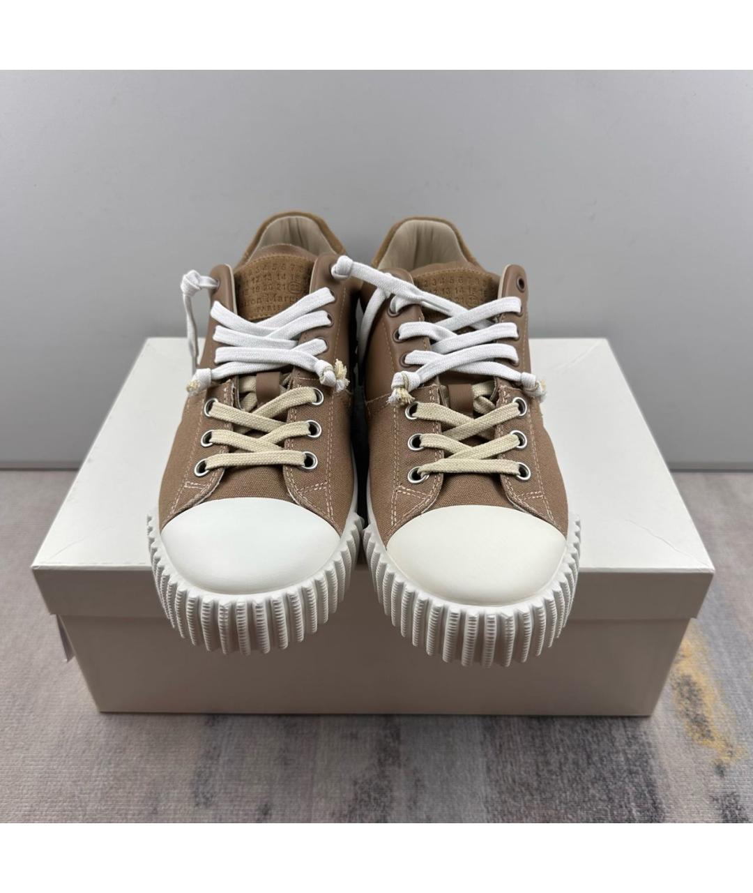 MAISON MARGIELA Коричневые кожаные низкие кроссовки / кеды, фото 2