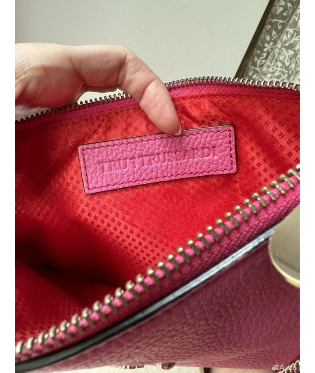 TRUSSARDI JEANS Розовая кожаная сумка через плечо, фото 6