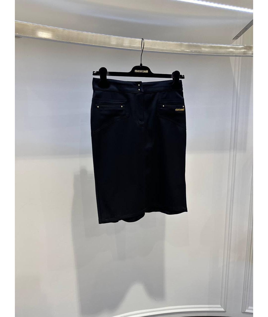 ROBERTO CAVALLI Черная шерстяная юбка миди, фото 2