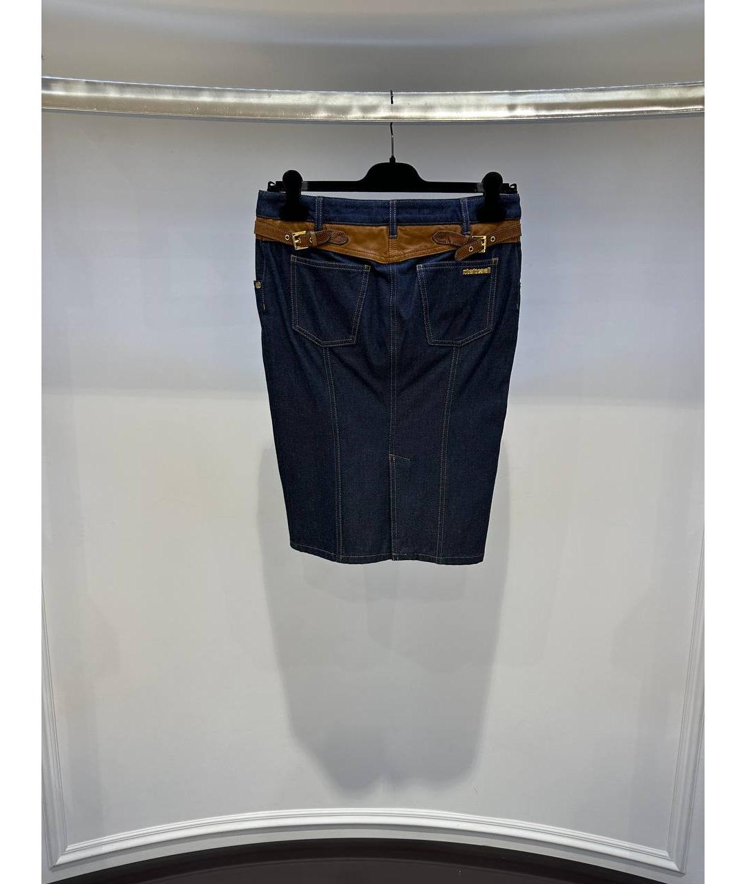 ROBERTO CAVALLI Синяя хлопковая юбка миди, фото 3