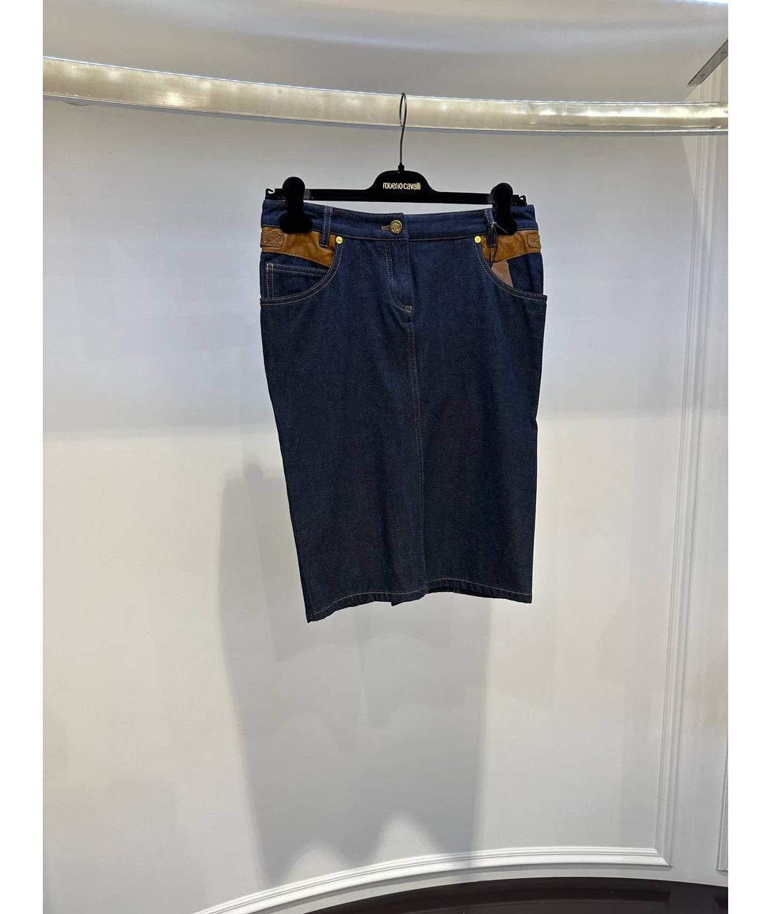 ROBERTO CAVALLI Синяя хлопковая юбка миди, фото 2