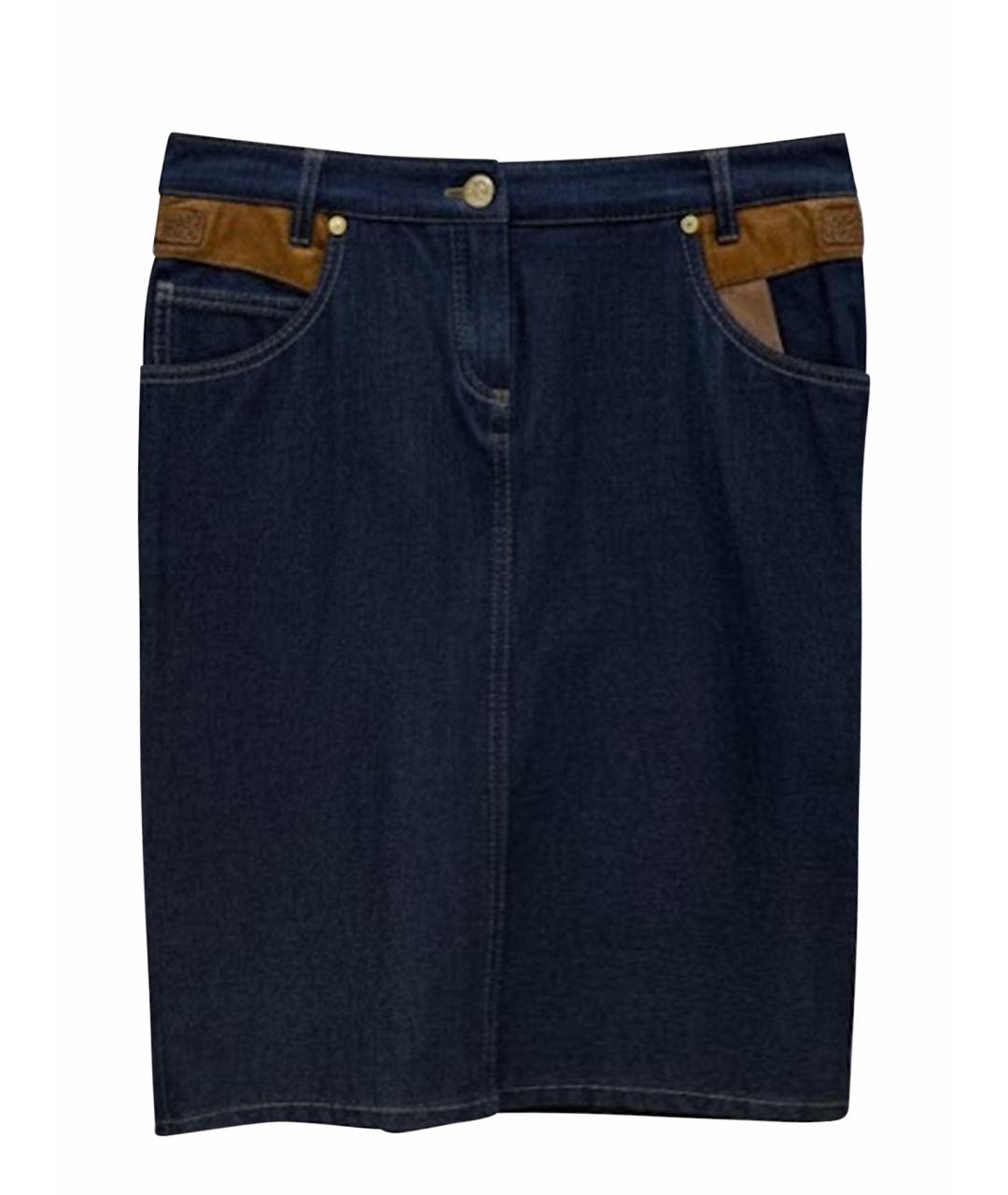 ROBERTO CAVALLI Синяя хлопковая юбка миди, фото 1