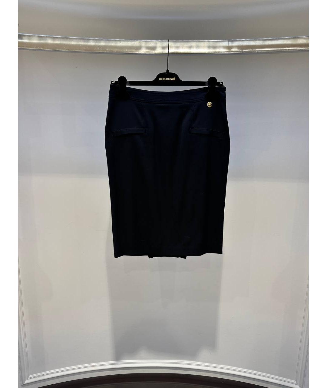 ROBERTO CAVALLI Черная шерстяная юбка миди, фото 4