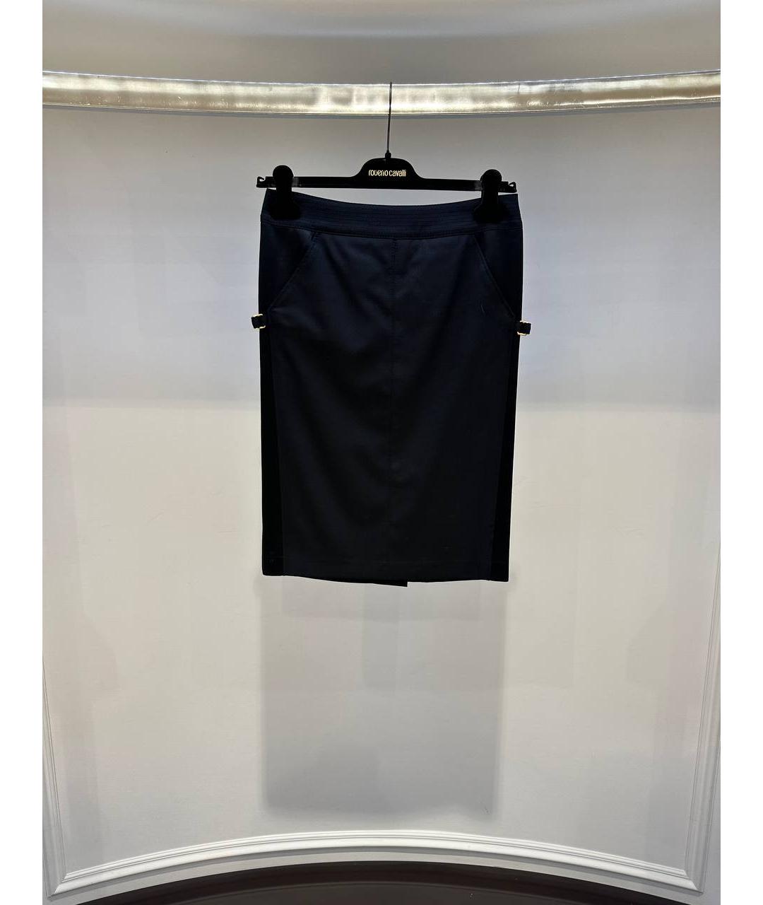 ROBERTO CAVALLI Черная шерстяная юбка миди, фото 4