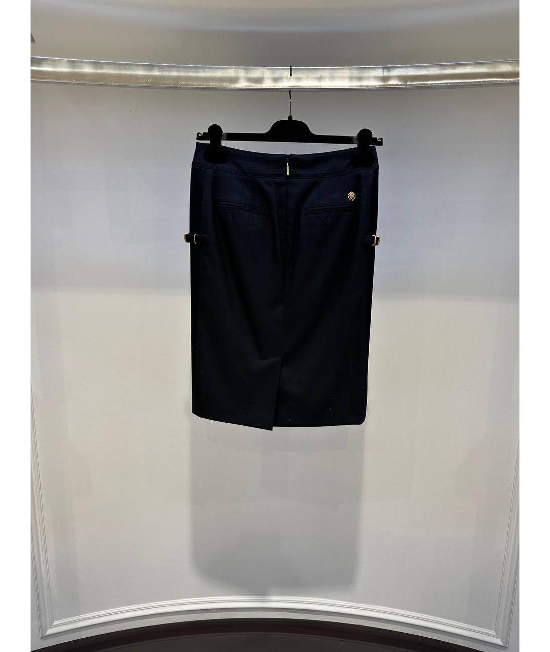 ROBERTO CAVALLI Черная шерстяная юбка миди, фото 3