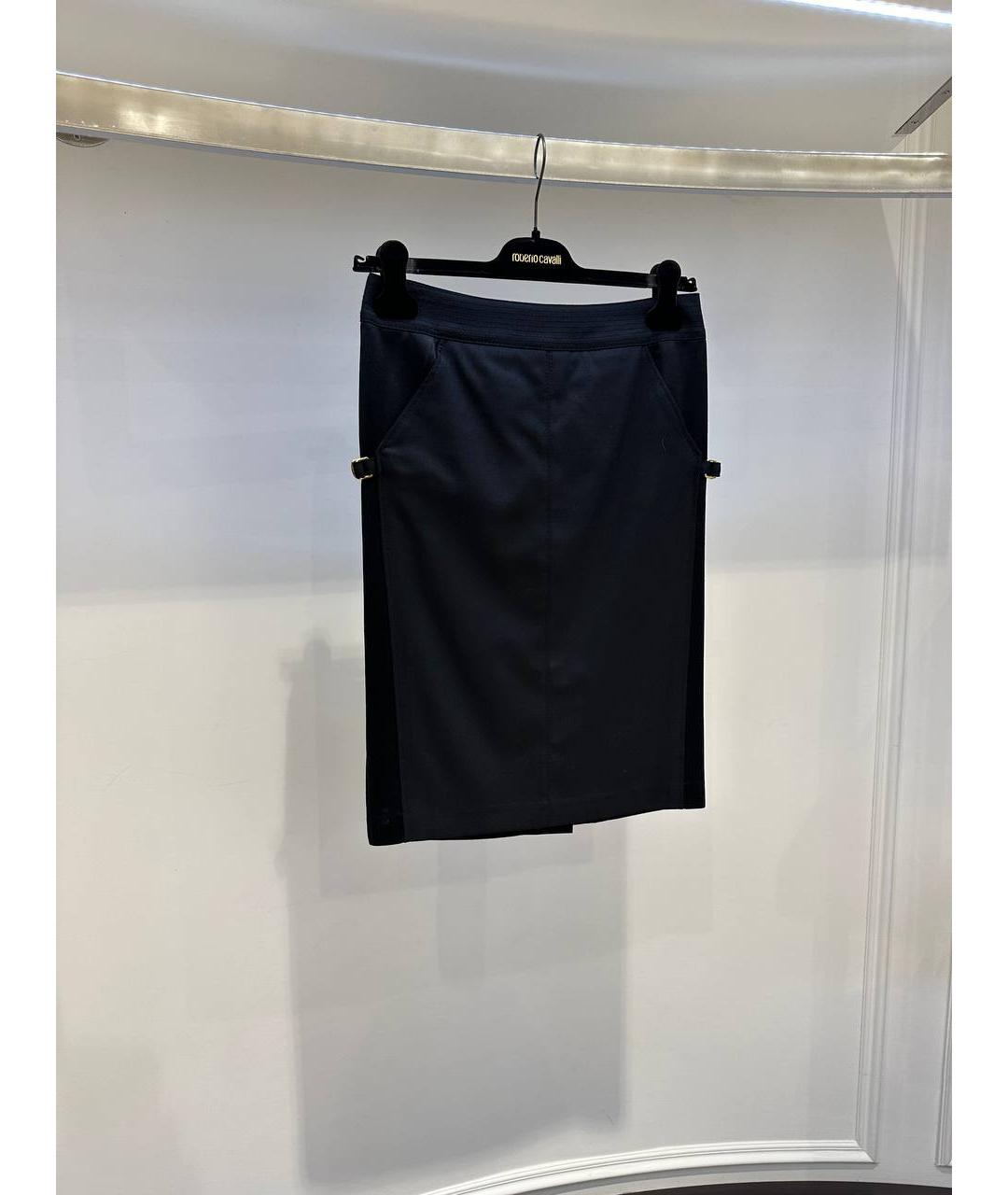 ROBERTO CAVALLI Черная шерстяная юбка миди, фото 2