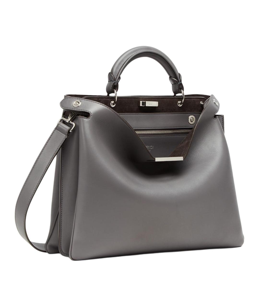 FENDI Серая кожаная сумка тоут, фото 3