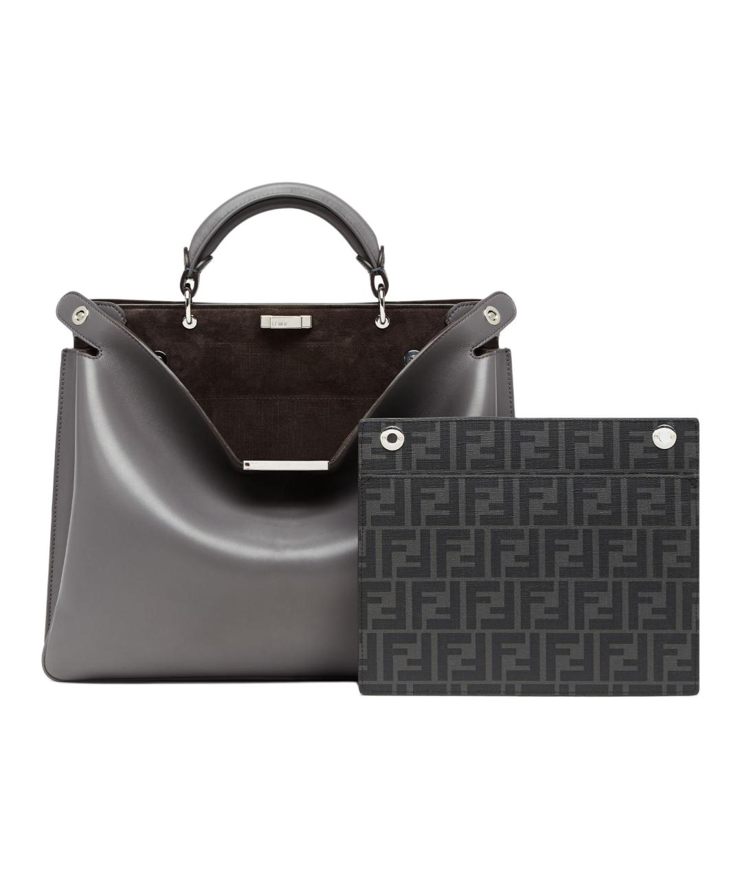 FENDI Серая кожаная сумка тоут, фото 2