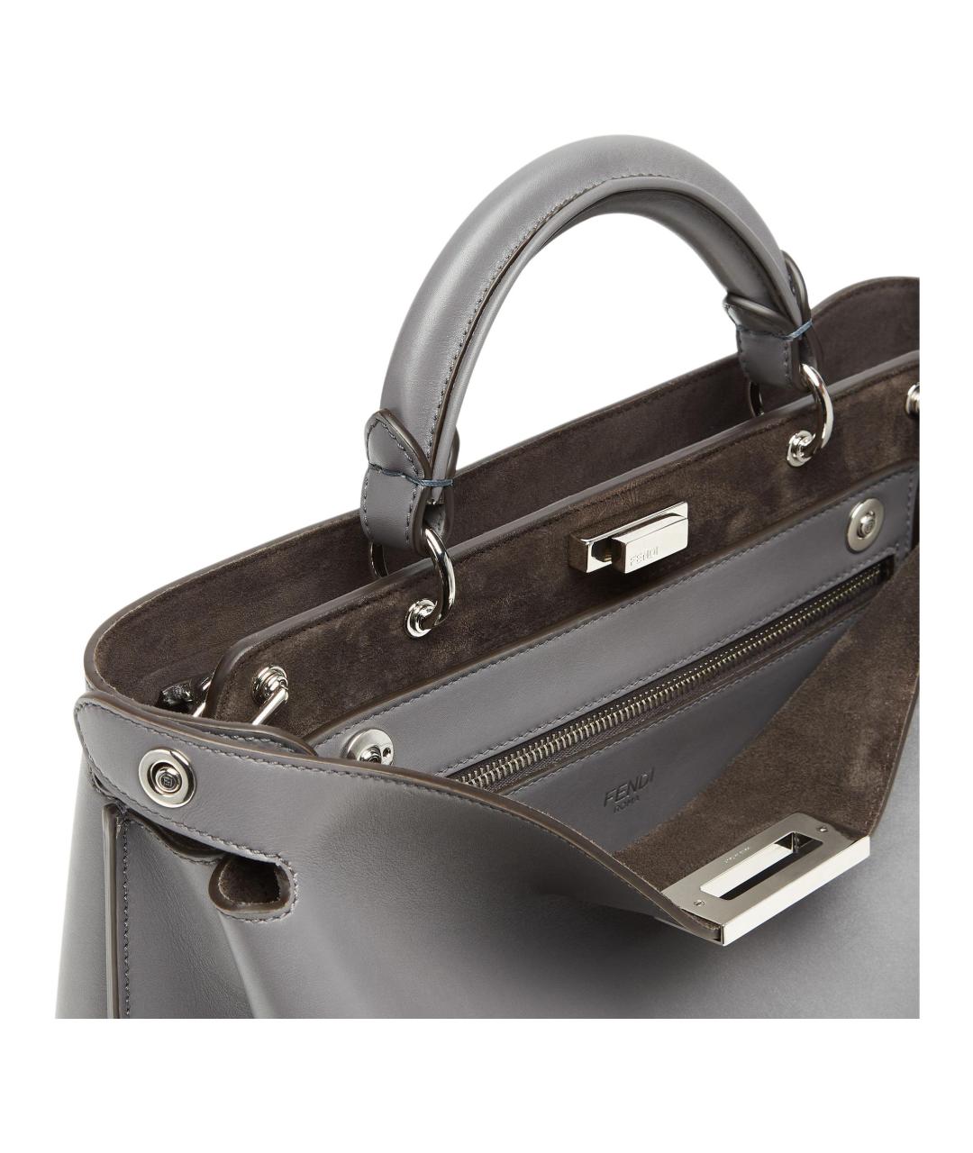 FENDI Серая кожаная сумка тоут, фото 6