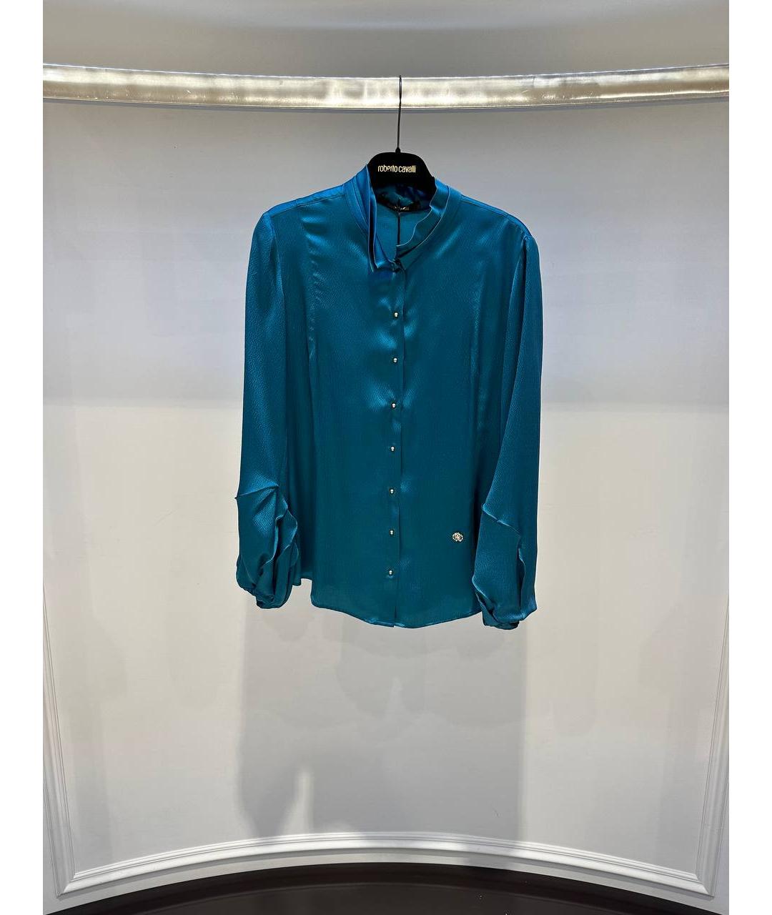 ROBERTO CAVALLI Бирюзовая шелковая блузы, фото 4