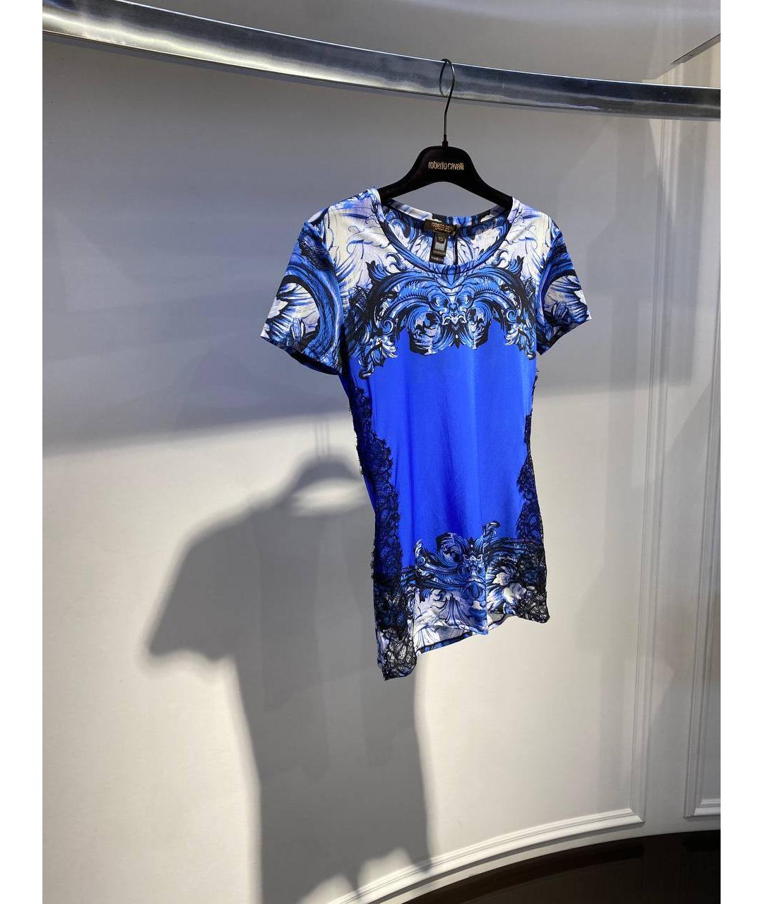 ROBERTO CAVALLI Синяя полиамидовая футболка, фото 2