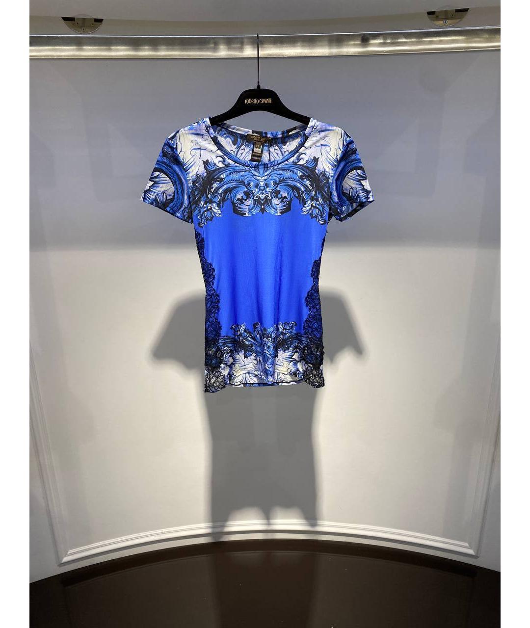 ROBERTO CAVALLI Синяя полиамидовая футболка, фото 4