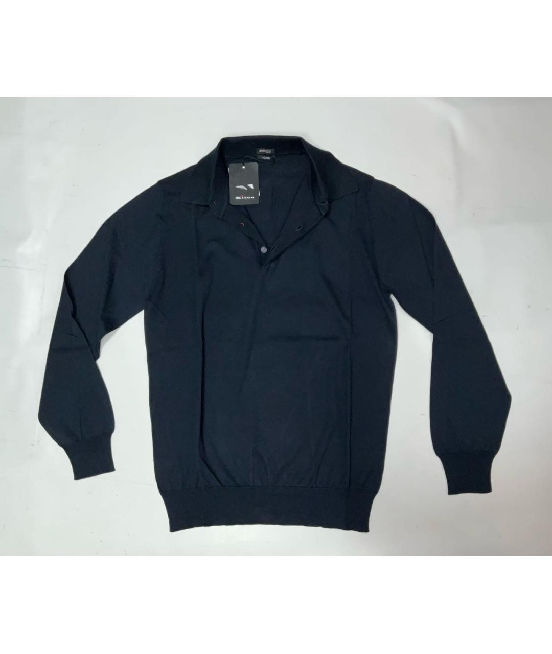 KITON Черное хлопковое поло с длинным рукавом, фото 2