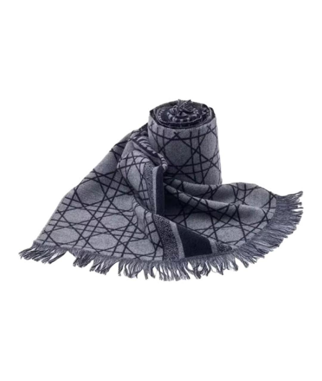 CHRISTIAN DIOR Серый шерстяной шарф, фото 1