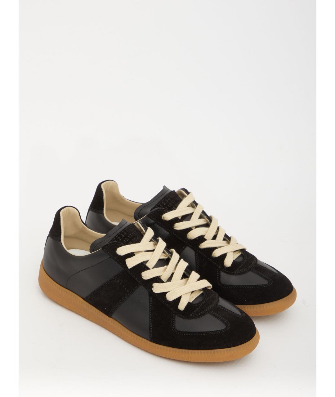 MAISON MARGIELA Черные кожаные низкие кроссовки / кеды, фото 5