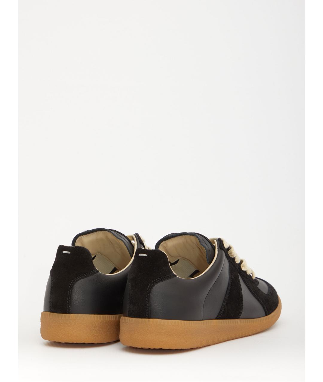 MAISON MARGIELA Черные кожаные низкие кроссовки / кеды, фото 3