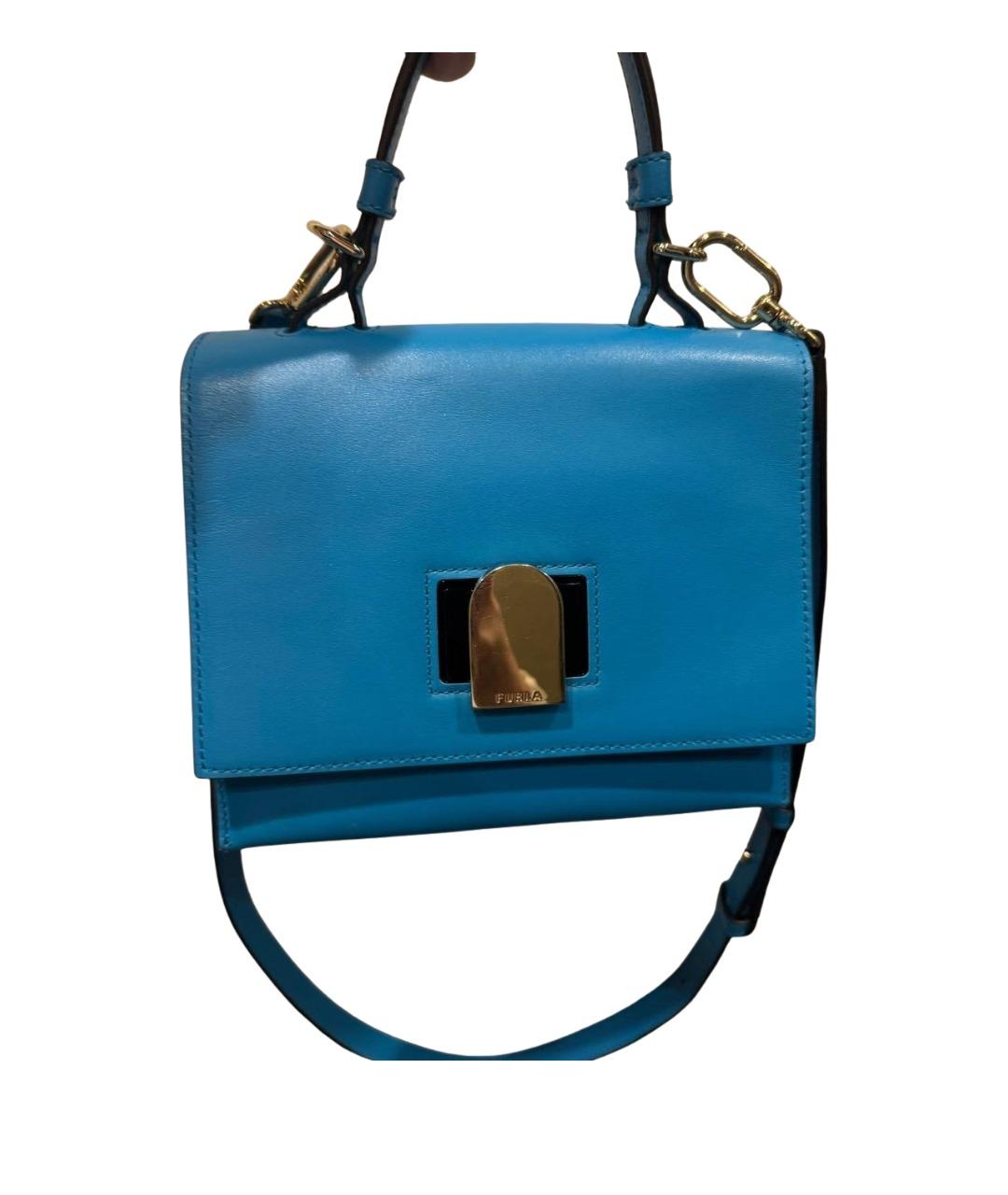 FURLA Голубая кожаная сумка с короткими ручками, фото 1