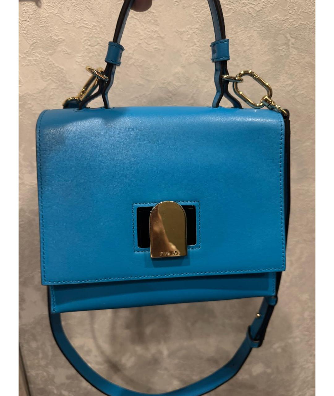 FURLA Голубая кожаная сумка с короткими ручками, фото 5