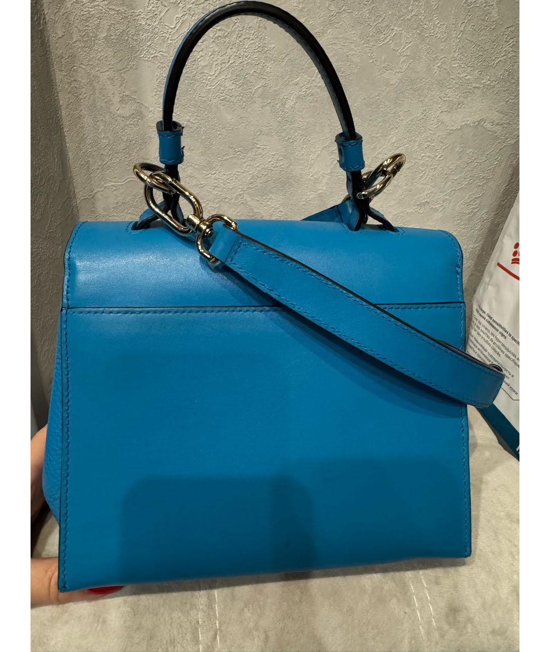 FURLA Голубая кожаная сумка с короткими ручками, фото 3
