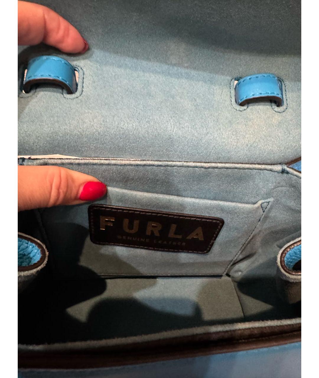 FURLA Голубая кожаная сумка с короткими ручками, фото 4