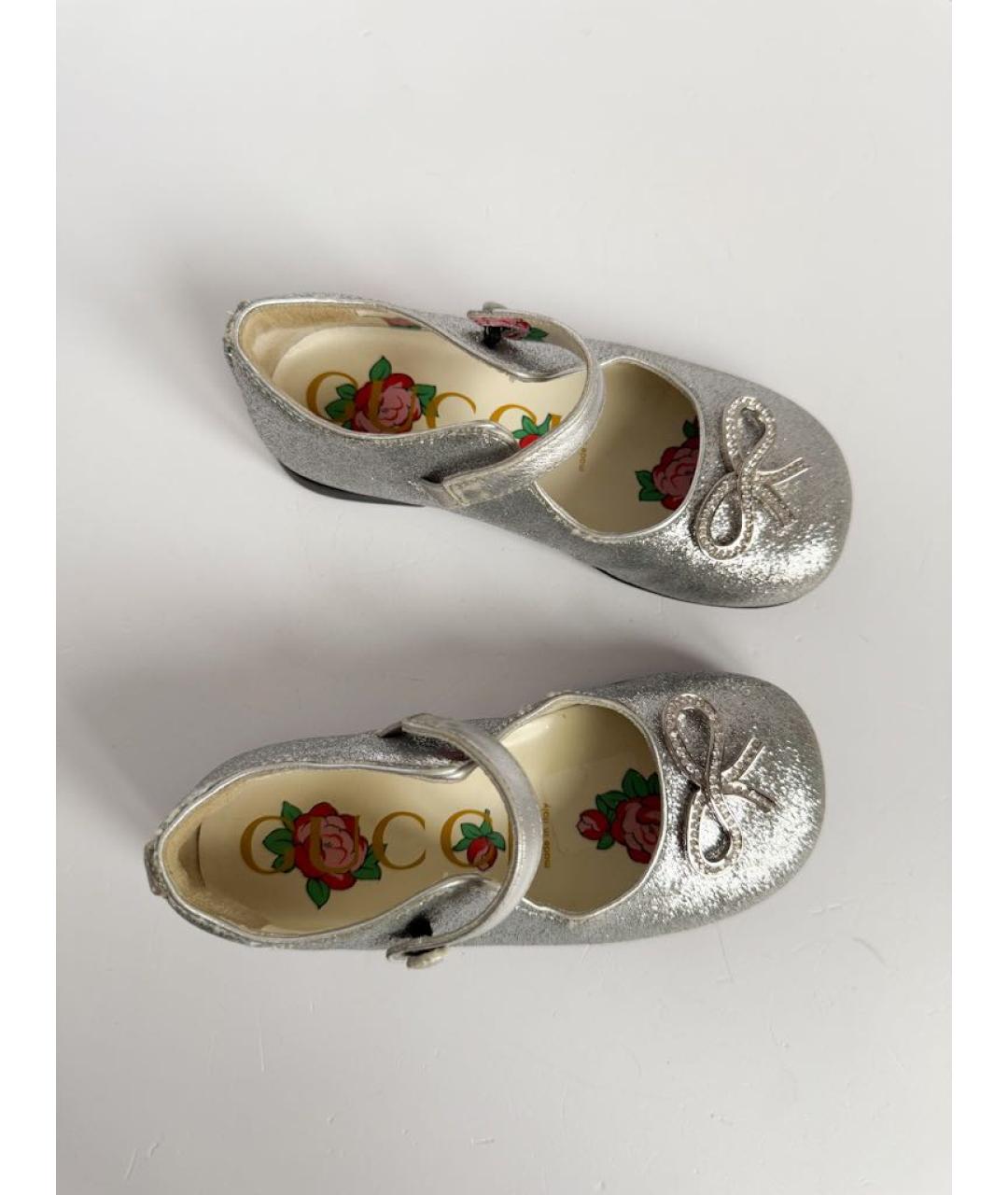 GUCCI KIDS Серебряные кожаные туфли, фото 7