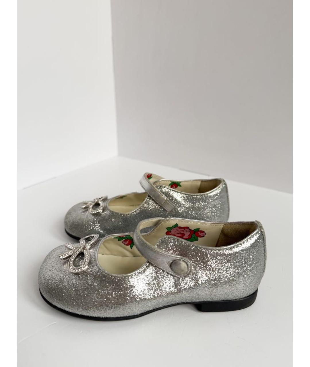 GUCCI KIDS Серебряные кожаные туфли, фото 6