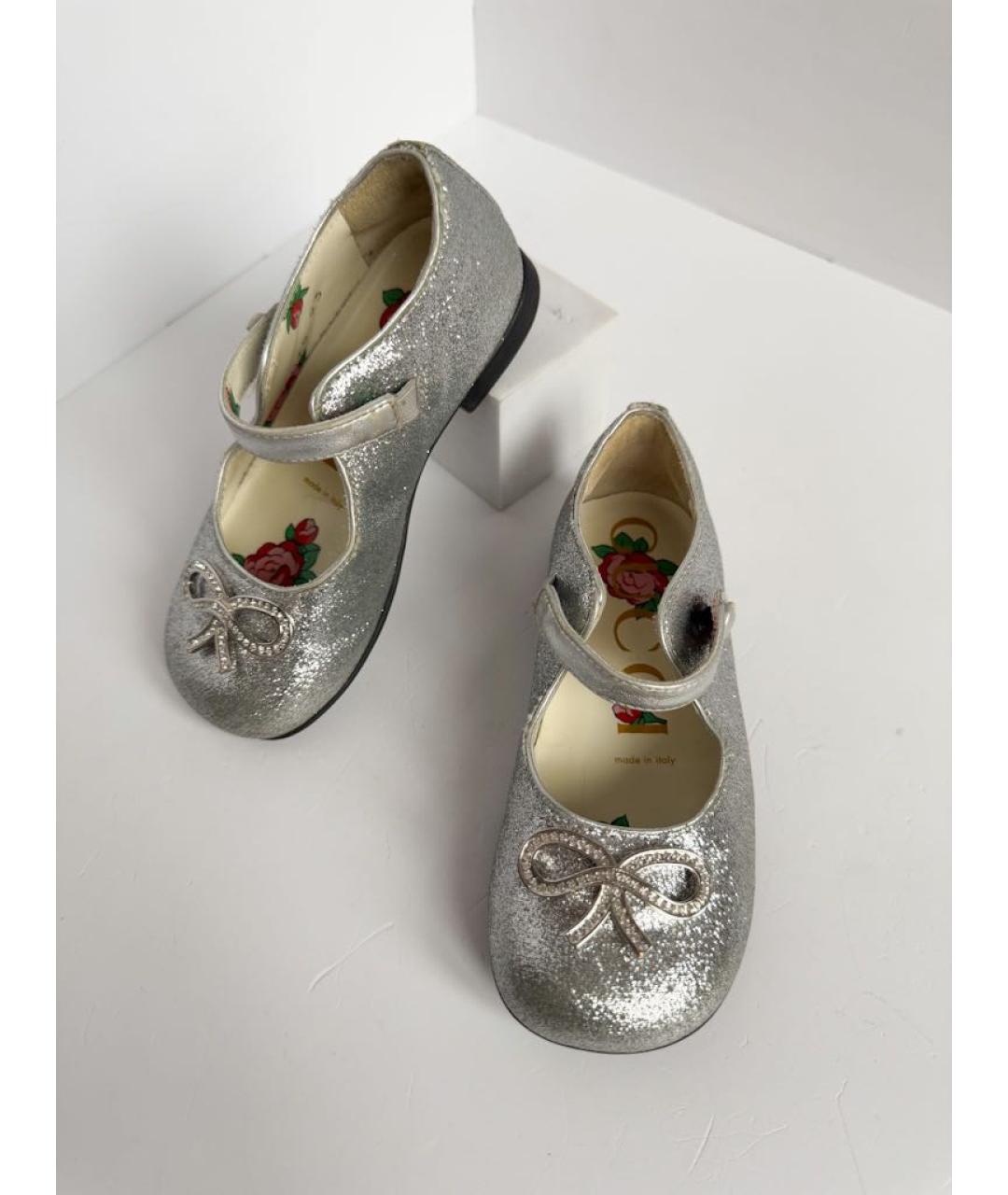 GUCCI KIDS Серебряные кожаные туфли, фото 8