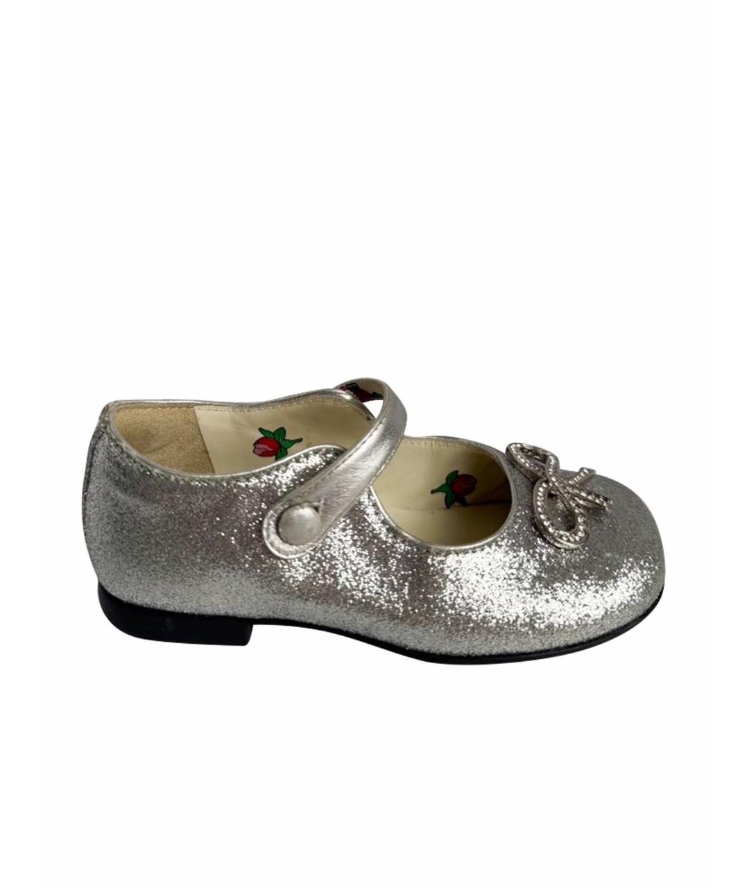 GUCCI KIDS Серебряные кожаные туфли, фото 1